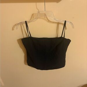 ST. AGNI black linen blend cropped cami tank top